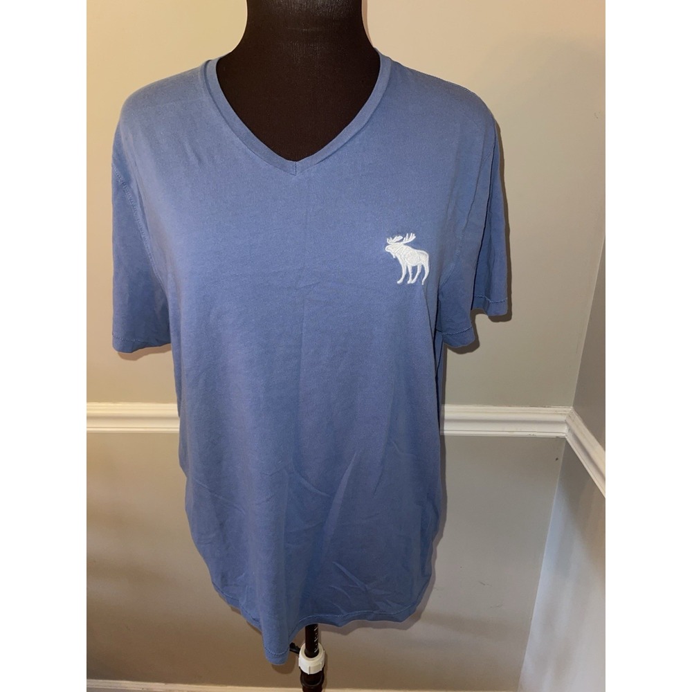 Abercrombie & Fitch Y2K Mens‎ V Neck Shirt Blue Moose Logo XL
